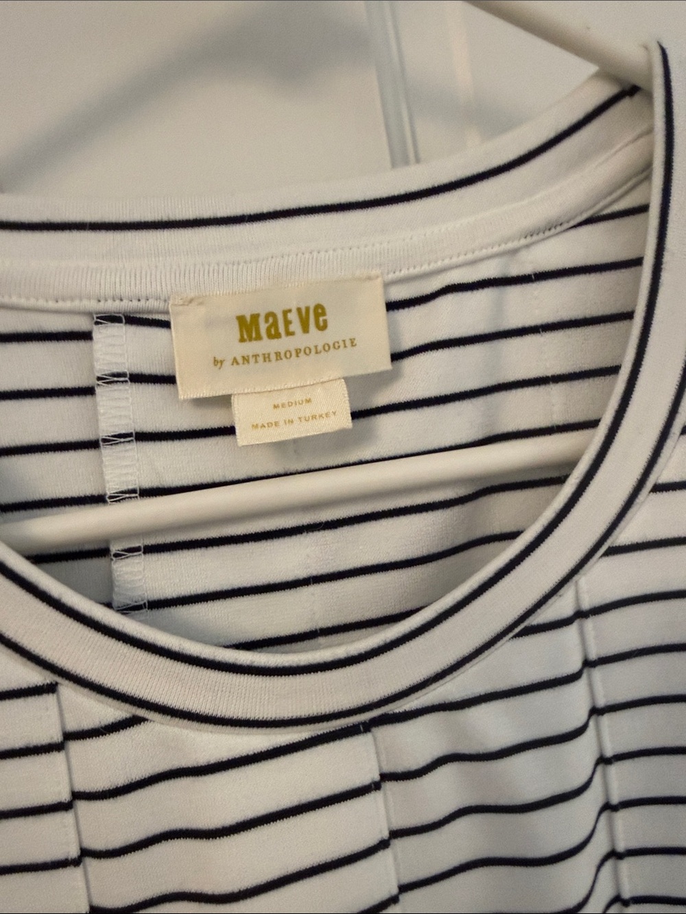 Maeve White Tee with Black Horizontal Stripes and Puff Sleeves - Picture 2 of 5